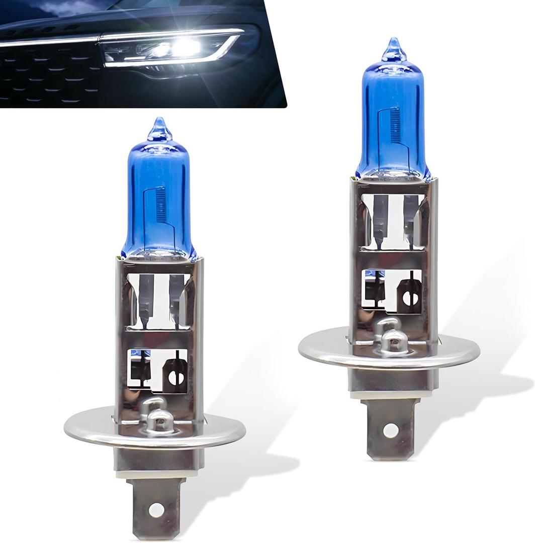 Pack-2 Car Halogen Bulbs, Quartz Driving Lights, 100 W Front Fog Light Bulbs, Bulb Replacements, Super Bright Auto Lights, Lighting Tool, Universal for Most Cars, Trucks, SUVs (White #H1)
