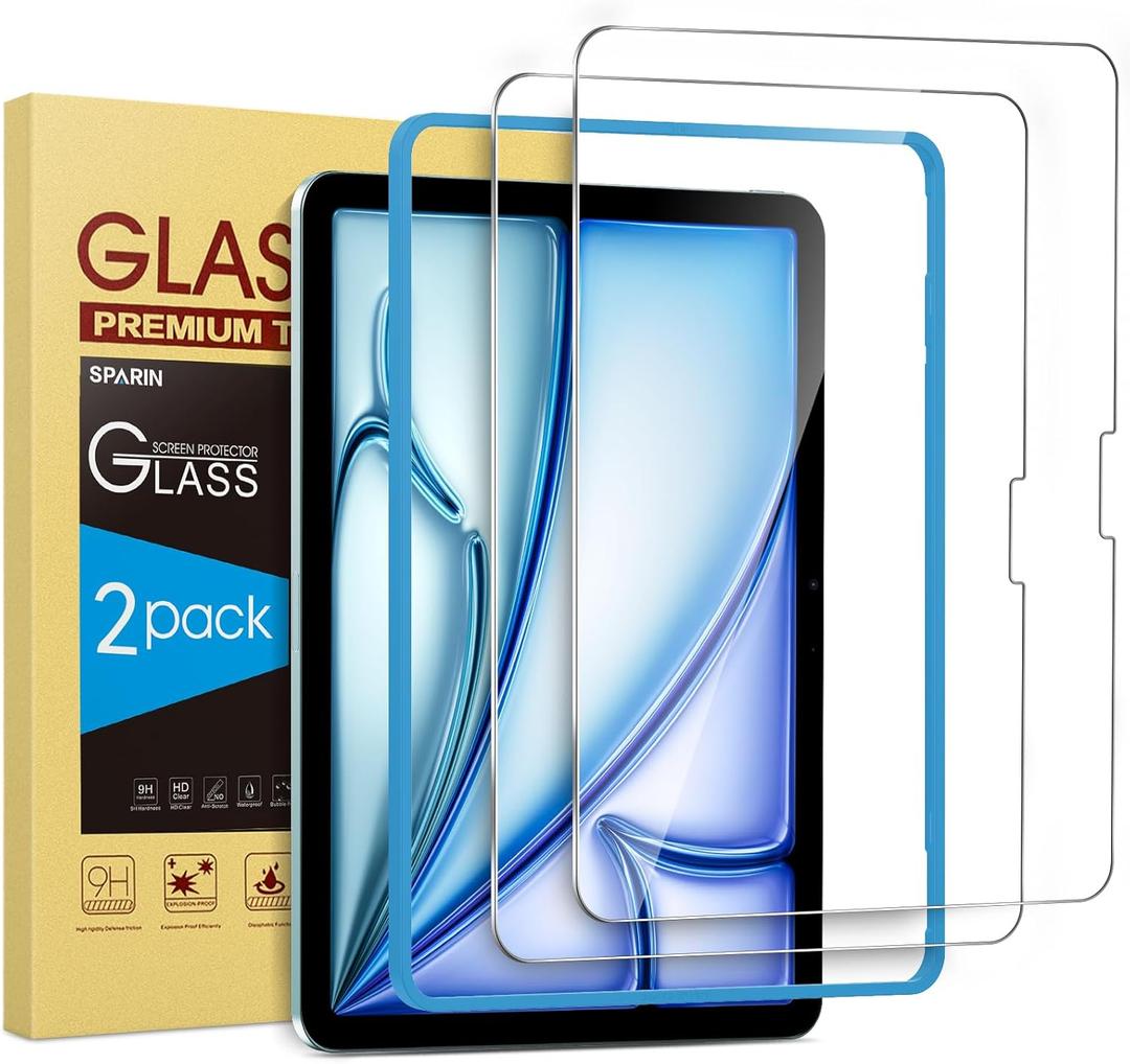 SPARIN 2 Pack Screen Protector for iPad Air 11 inch M4/M3/M2 (2026/2025/2024), (iPad Air 8th/7th/6th Generation), Tempered Glass, Apple Pencil Pro & Case Compatible, Anti-Scratches, High Definition