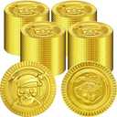 100 Pieces Pirate Gold Coins Set - Plastic Play Fake Golden Coin Bulk for Kids, Pirate Themed Treasure Hunt Toys Party Favors, St. Patrick's Day Decorations