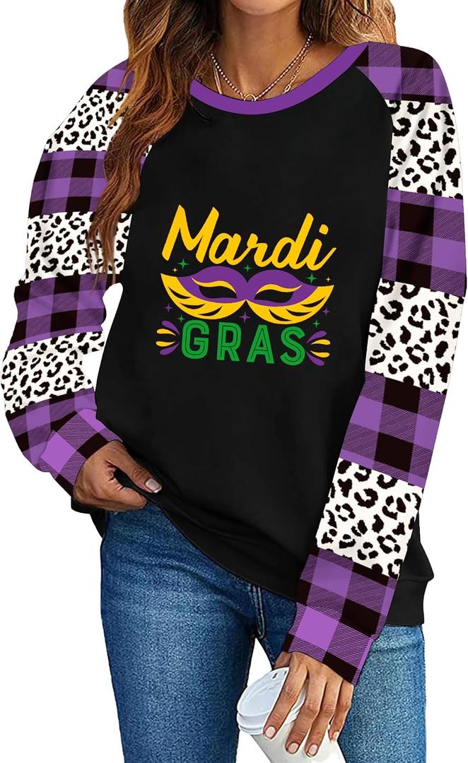 TMSD Women's Mardi Gras St Patrick's Day Sweatshirt Raglan Sleeve Crew Neck Top (Green, L)