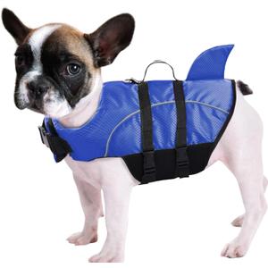 Queenmore Ripstop Dog Life Jacket Shark Life Vest for Dogs, Safety Lifesaver with High Buoyancy and Lift Handle for Small and Medium BreedsBlue Small