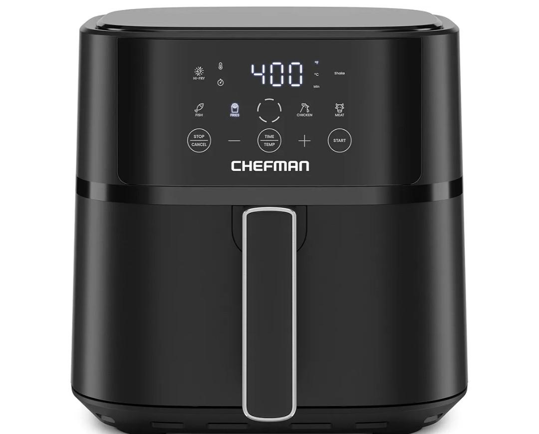 Chefman Air Fryer – 6 QT Compact Airfryer for Quick & Easy Meals in Minutes, Features Hi-Fry Technology for Extra Crisp, Touchscreen Controls with 4 Presets, Nonstick & Dishwasher Safe Basket - Black