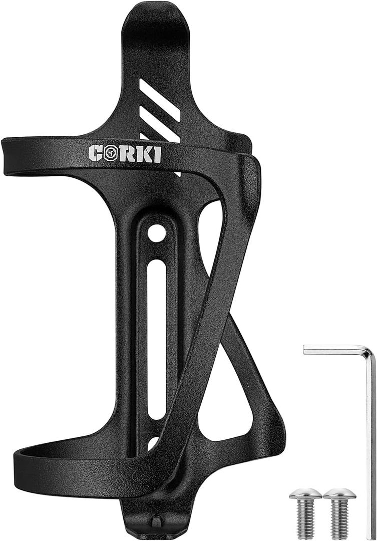 Corki Cycles Right Side Load Water Bottle Cage, Side Entry Bike Water Bottle Holder for Road & Mountain Bikes -1 Pack-Black-Aluminum Alloy