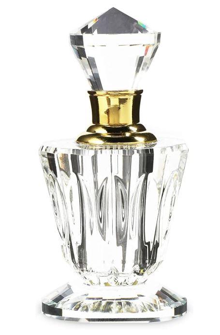 Okuna Outpost Crystal Glass Perfume Bottle Set - Refillable Perfume Bottles for Fragrance & Oils - Boudoir Props - Transparent Glass, Round