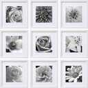 eletecpro 12x12 Picture Frames Set of 9 with Clear Acrylic Cover, Display 8x8 Photos with Mat or 12x12 Without, Classic and Sturdy Square Collage Gallery Wall Decor, Easy Wall Mount, White