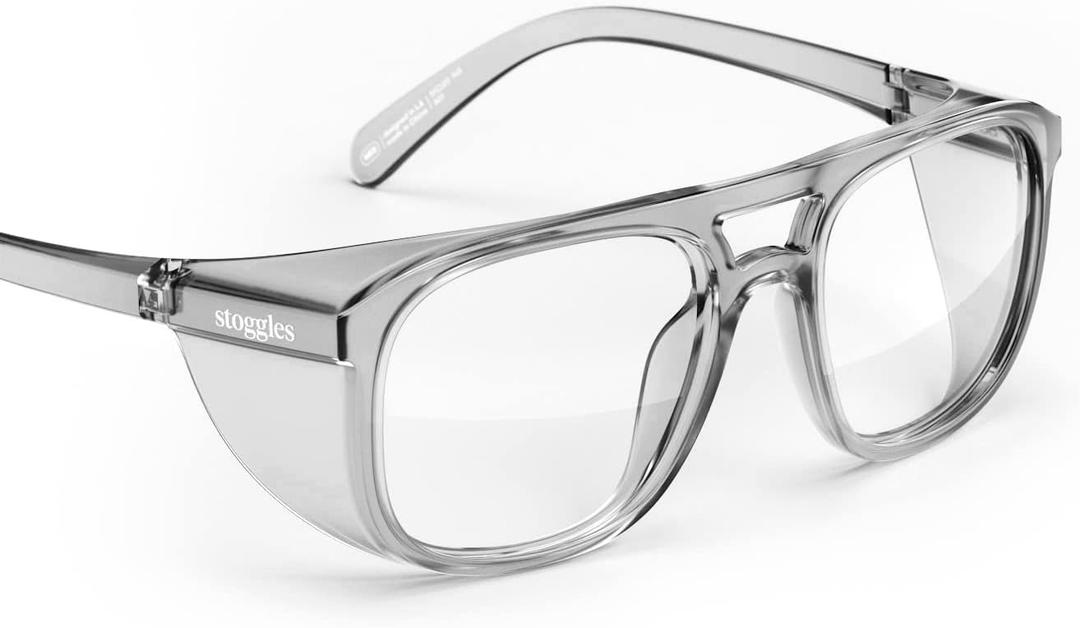 Stoggles Aviator Z87.1 Certified Safety Glasses, Blue-Light, UV Blocking Lens, Top & Side Shield, Anti-Fog, Stylish Eyewear (Charcoal)