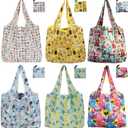 Reusable Grocery Bags, 6 Pack Foldable Shopping Tote Bags with Colorful Prints, Lightweight & Durable Washable Eco Friendly Totes for Groceries, Travel & Everyday Use