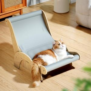 Cooling Cat Hammock Chair with Water Mat, Beach Style Lounger for Large Cats, Elevated Cat Beds for Indoor Cats, Waterproof Durable Pet Couch for Indoor & Outdoor Use (Grey) (17.5"L x 23.6"W x 17.5"Th)