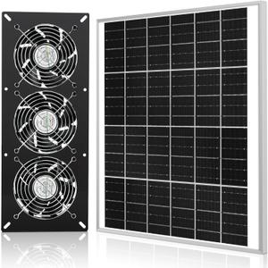 Solar 3 Fan Kit, 25W Solar Panel Powered Exhaust Fan for Outdoor Chicken Coop, Greenhouse & Shed, Intake or Exhaust Air for Cooling, IP67 Waterproof, 3500RPM, 15FT Cord