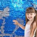 Sensory Wall Sequin Flip Fabric for Kids,0.2" Large Sequins Sensory Fidget Toys for Toddlers,Calming Corner Tactile Items Reversible Fabric (Half yd (18"*49"), Sapphire Blue + Silver)