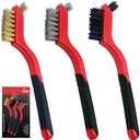 TAKAVU Small Wire Brush Set, 3 Different Brush Types Brass - Stainless Steel - Nylon Wire Brushes for Cleaning with Curved Handle Grip for Rust Removal, Dirt, Paint Scrubbing