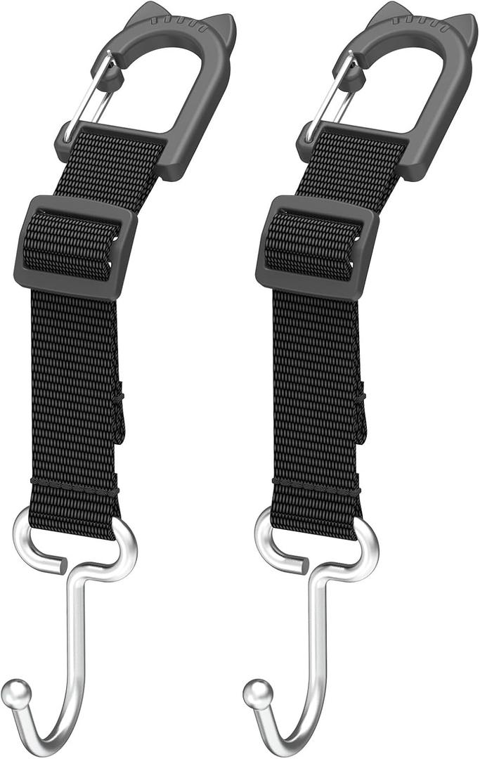 Purse Hook for Car, Adjustable Headrest Hooks for Car with Carabiner, 100 LBS Heavy Duty Metal Car Seat Hooks for Purses and Bags, Easy Install Car Bag Hooks (2 Pack)