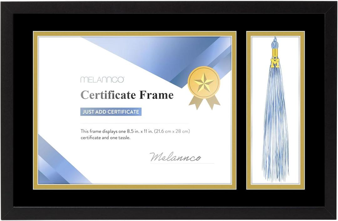 Melannco 18.8x12.1 Inch Black Wood Diploma Frame With Tassel Holder- Frame Displays One 8.5x11 Inch Certificate and One Tassel