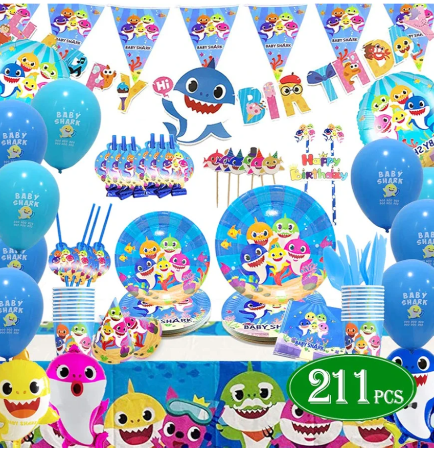 Shark Baby Party Supplies theme Set 211Pcs – Habbipet Sharks Ocean Themed Birthday Parties Decorations Includes Disposable Tableware Kit - Serves 16 Guest (Pack of 2)