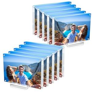 laapee 10 Pack 5x7 Acrylic Picture Frame with Magnetic, Frameless Double Sided Clear Frame with Base, Floating Lucite Transparent Photo Frame for Tabletop Display with Exquisite Package