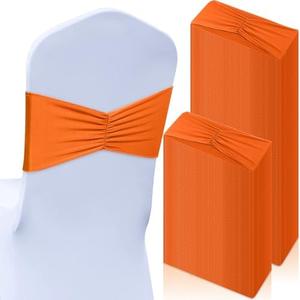 Moukeren 100 Pcs Spandex Chair Sashes Bows Bands Slider Sashes for Chair Covers Elastic Bands Ties Ribbon Decorations for Wedding Party Events Ceremony Birthday Banquet(Orange)