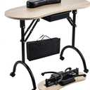 Joligrace Professional Foldable & Portable Manicure Table Nail Technician Desk Workstation 4 Lockable Wheels with Drawer Client Wrist Pad Free Carrying Bag Travel Nail Tech Spa Beauty Table Wooden