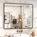 OKPAL 44X36 Inch Black Bathroom Mirror for Wall, Bathroom Vanity Mirror, Matte Black Frame Rectangle Mirror, Round Corner, Rustproof, Tempered Glass (Horizontal/Vertical) (44"L x 36"W)