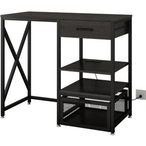 METYERRY Kitchen Bakers Rack with Power Outlet, Microwave Stand with Drawer, Mini Fridge Stand with Adjustable Shelves,Mini Fridge Cabinet Suitable for Dining Room, Dorm,Home, Black