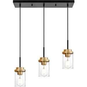 MELUCEE 20.5 Inches Dining Room Light Fixture Hanging 3-Lights Kitchen Pendant Light Fixture Over Island Black Ceiling Hanging Lamp with Clear Glass Shade, Gold Socket