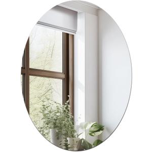 Small Oval Mirror for Wall Decor, 16 x 12 Frameless Glass Oval Wall Mounted Bathroom Vanity Mirror for Bedroom, Entryway, Living Room, 2-Sided Adhesive Tapes Include (15.7"L x 11.8"W)