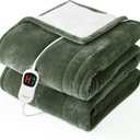 Homemate Electric Heated Blanket Twin  62"x84" Heating Bed Blankets Throw with 10 Heating Levels 8 Hours Auto Off Fast Heating OverHeated Protection Ultra Soft Warm Flannel ETL Certified Green