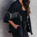 Daacee Oversized Fringe Denim Jacket for Women Frayed Sparkly Tassel Jean Jackets Cowgirl Western Country Concert Outfits (Black)