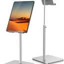 Tablet Stand Height Angle Adjustable, Eye-Level Desktop iPad Stands Tablet Holder for Home Office, Cradle Dock for iPad Pro 12.9, Air Mini 4, Kindle, E-Reader, Nexus, iPhone (4-13'') Silver