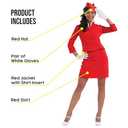 fun shack Flight Attendant Costume Women Red, Retro Airline Stewardess Outfit for Women, Vintage Stewardess Attire (Small)