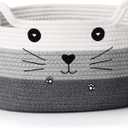 Zopeal Cat Basket Storage Woven Organizer with Ears Easter Decorative Pet Toy Cute Cotton Rope Basket for Gift Cat Dog Toy Bin Nursery Room(13.7 x 7.8 Inch,White, Light Gray, Dark Gray)