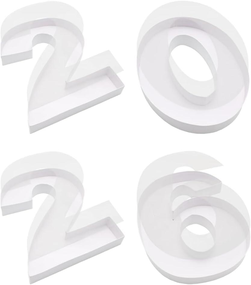2026 Cardboard Number Fillable Charcuterie, New Year Eve Graduation Centerpiece Decorations (White, 12inch)