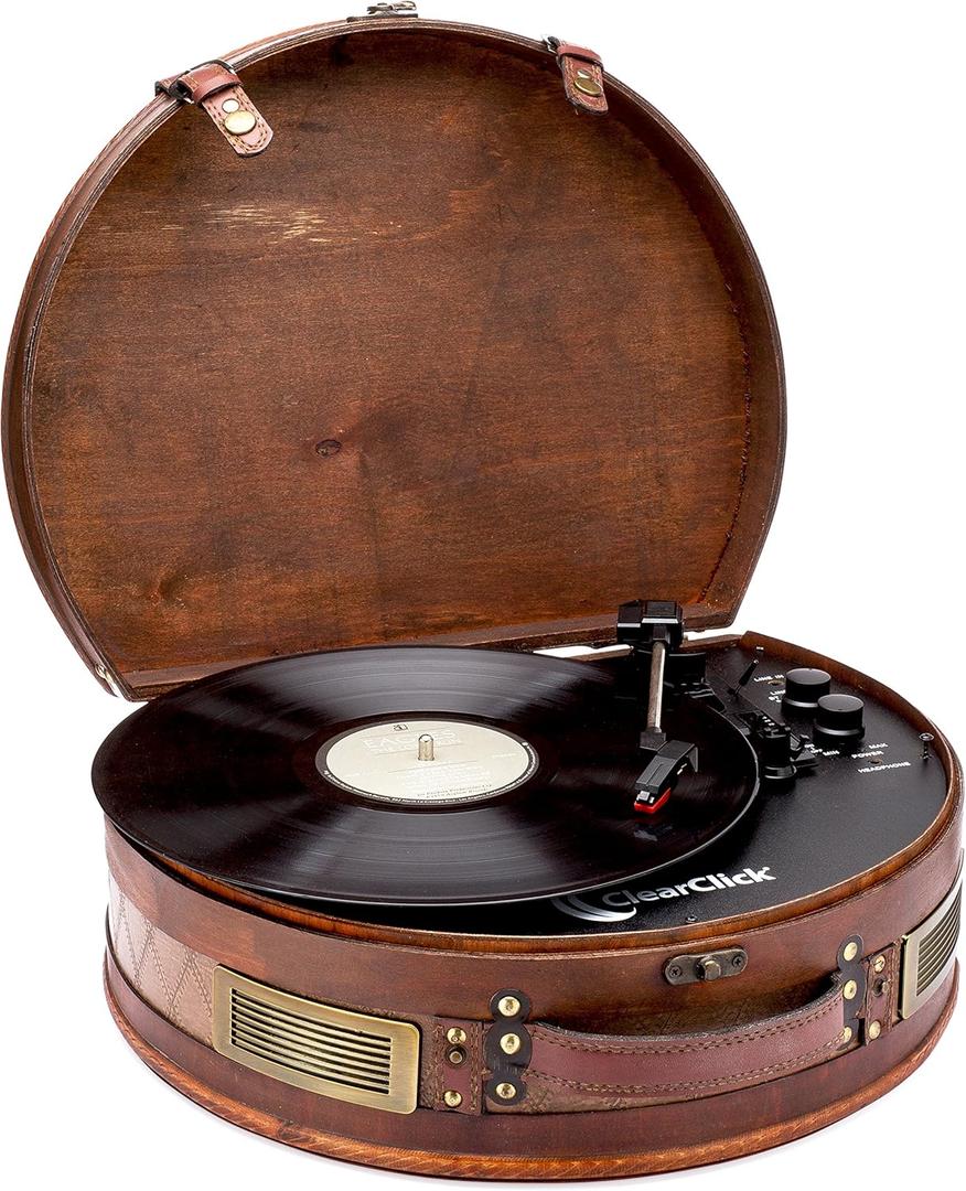 ClearClick Vintage Suitcase Turntable with Bluetooth & USB - Classic Wooden Retro Style