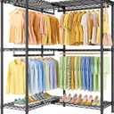 ULIFHOME E15 Garment Rack L Shaped Clothes Rack for CornerFreestanding Clothing Racks for Hanging ClothesHeavy Duty Closet Organizer with 4 Hanging Rods & 8 S Hooks43.4" W x 15.8" D x 78.4" HBlack