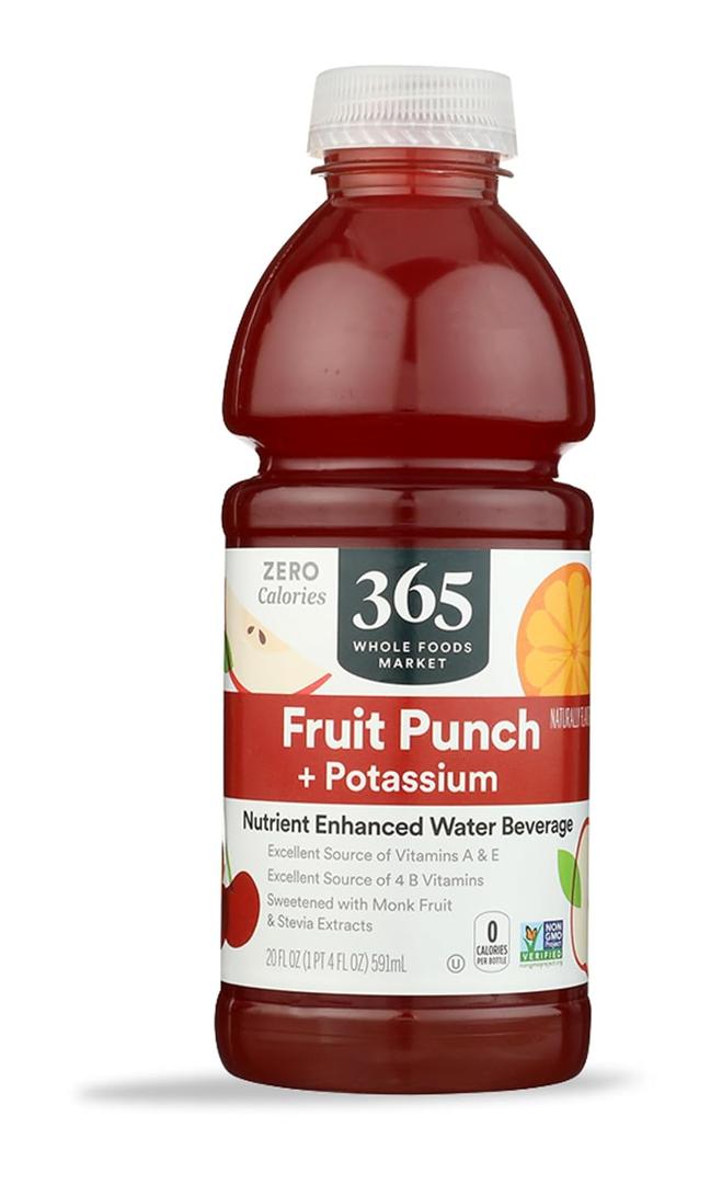 5 x 365 by Whole Foods Market, Nutrient Enhanced Water, Fruit Punch with Potassium, 20 Fl Oz (EXP 01/13/27)