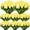 Janinka 100pcs Artificial Tulip Flowers Fake PU Tulips Faux Latex Bouquet Flower Centerpieces Arrangement Floral for Wedding Spring Decorations (1 Head,Light Yellow)