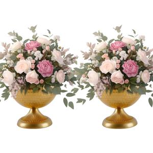 Gold Vases for Wedding Centerpieces, Set of 2 Metal Vase Small Table Centerpiece Flower Stands Wedding Arrangement for Weddings Reception Home Floral Decor Anniversary