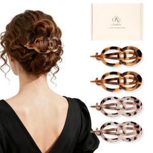 Large Flat Hair Clips for Thick Hair, French Claw Clips for Women, Lay Flat Duckbill Hairclips, Non-Slip, Strong Hold - Leopard Print,4Pcs