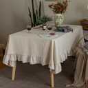GLORY SEASON Retro Farmhouse Ruffle Tablecloth Cotton Flounces Trim Washable Table Cover Tablecloths for Rectangle Table Baby Shower Kitchen Party Wedding Decor 60''x102''