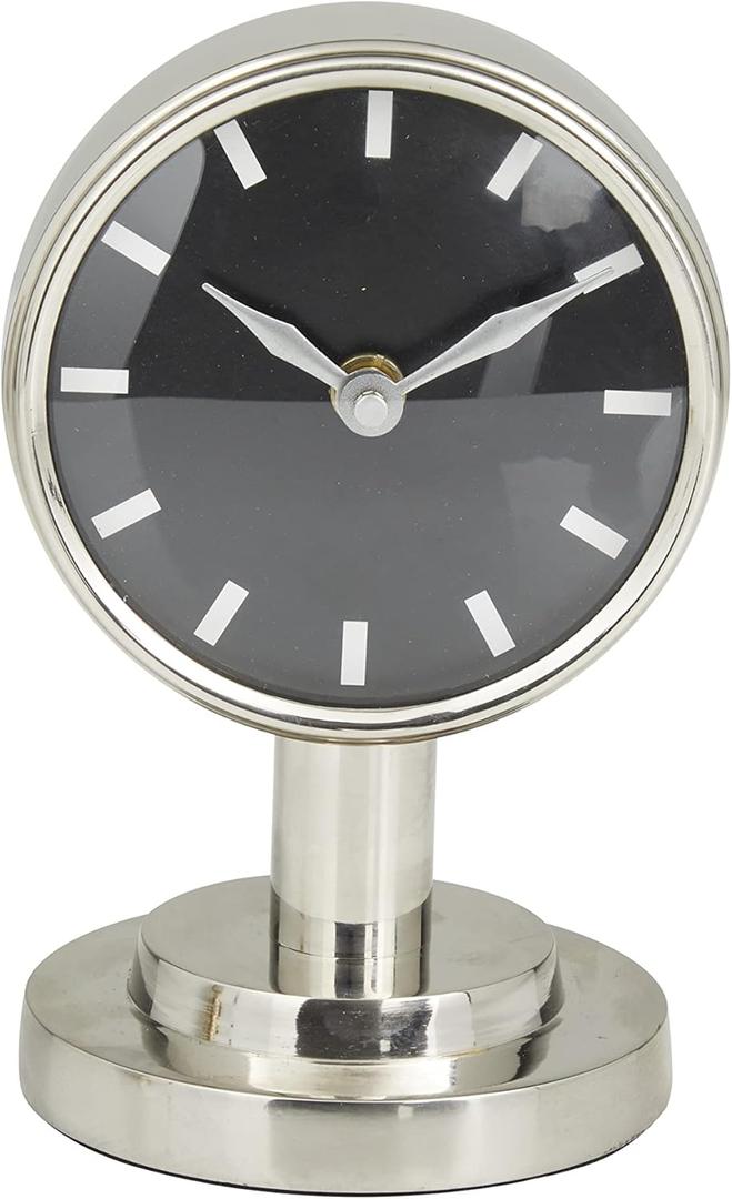 Deco 79 Stainless Steel Metal Decorative Clock Small Mantel Clock, Tabletop Clock 4" x 4" x 7", Silver