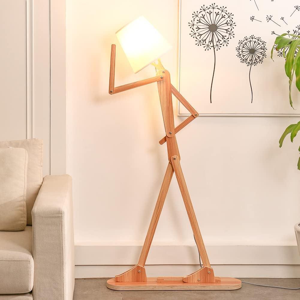 Cool Tall Floor Lamp for Living Room Bedroom Farmhouse - Corner Decorative Reading Standing Light Wood Creative Swing Arm Arc Design Gift for Kids/Boys/Girls Bedside - with LED Bulb (Ash)