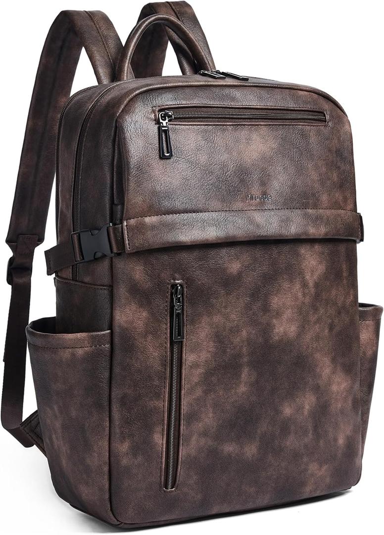 Leather Laptop Backpack for Women, 15.6 Inch Laptop Travel Backpack Purse Large Capacity Computer Bag, Casual Daypack Nurse Bag College Bookbag for School, Coffee