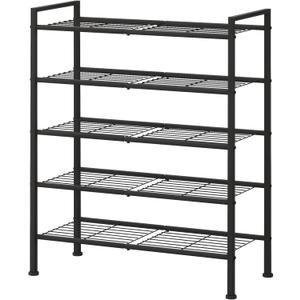 5-Tier Shoe Rack, Metal Storage Shelves for Closet Entryway, Tall Narrow Unit for Small Spaces, Multi-Purpose Organizer for Bedroom Garage, Easy Assembly, Black
