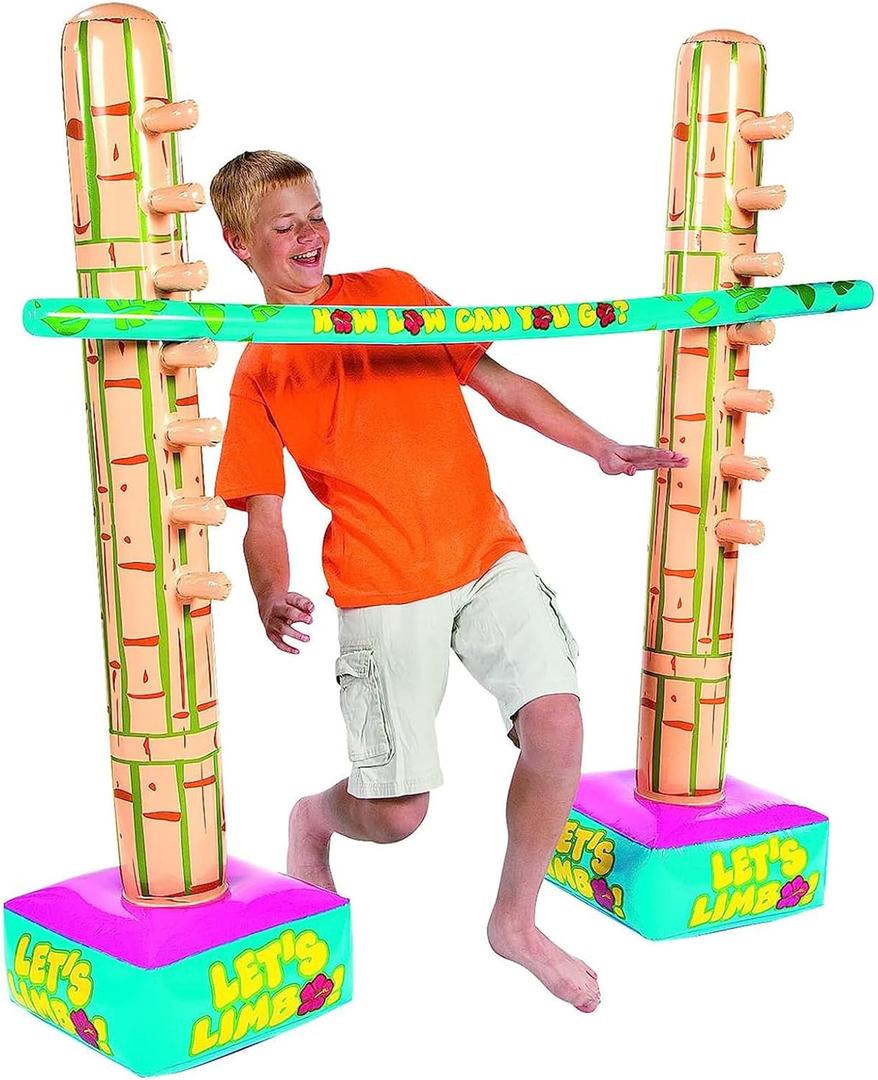 Fun Express Limbo Game for Kids and Adults - 5 Feet Tall Adjustable Carnival Games Set for Birthday Party Games | Outdoor Games for Pool Party, Luau Games & Field Day Activities | 3-Piece Vinyl Kit