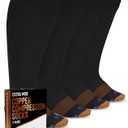Doctor's Select Copper Plus Size Compression Socks Wide Calf - 2 Pairs | 20-30mmHg Extra Wide Calf Compression Socks Women | Copper Socks for Swelling, Varicose Veins | Extra Wide Calf Compression Socks | Black Wide Compression Socks for Women & Men, 2X-Large