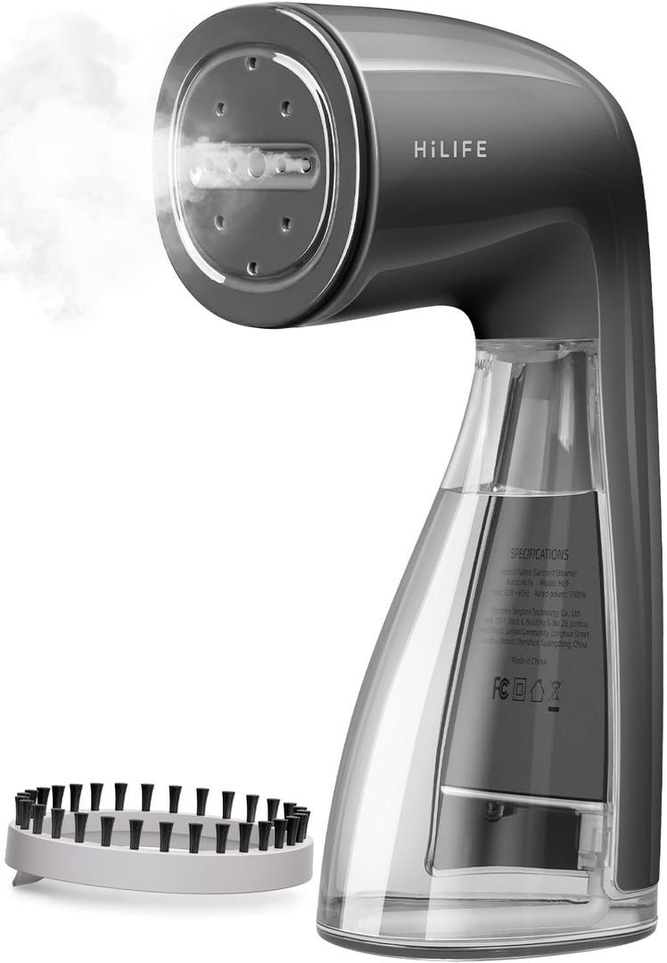 HiLIFE Steamer for Clothes, 1100W Clothes Steamer, Fast Wrinkle Removal with Large 300ml Tank, Ideal for All Fabrics, Easy to Use, Compact and Portable Travel Garment Steamer (5-Black)