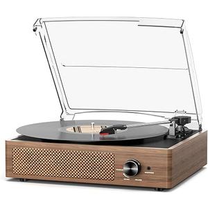 Record Player for Vinyl with 2 Build-in Speakers LP Vinyl Players Belt-Driven Vintage Turntables 3 Speed 3 Size, Wireless Bluetooth Playback, AUX-in,RCA Out, Headphone, Auto Stop Wood