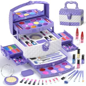 PERRYHOME Kids Makeup Set for Girl 56 Pcs Washable Real Cosmetic, Non-Toxic Frozen Toys Toddler Makeup Kit, 2026 New Princess Valentine & Birthday Girl Gift for 3 4 5 6 7 8 9 10 11 12 Year Old Girls