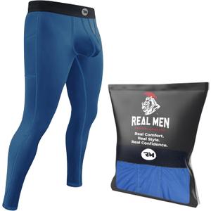 RM Real Men Nylon Pouch Running Leggings, Yoga Pants, Tights, Base Layer Cold Weather (Small, 1 Pack - Blue Aero Flex)