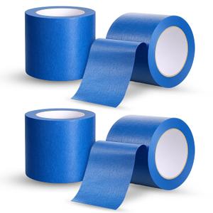 Prasacco 4 Rolls Blue Painters Tape Bulk, 4 Inch X 60 Yards, Total 240 Yd, No Residue Masking Tapes Trim Edge Finishing Tape for Wall Painting Decoration DIY Crafts Supplies, Multi Surface