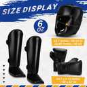 Arrowbash 5 Pcs Boxing Guards Set for Kids with Sparring Headgear, 6oz Boxing Gloves and Leg Shin Guards Wrestling Headgear for Youths Teens Boys Girls Kickboxing Karate Muay Thai BJJ Training Black